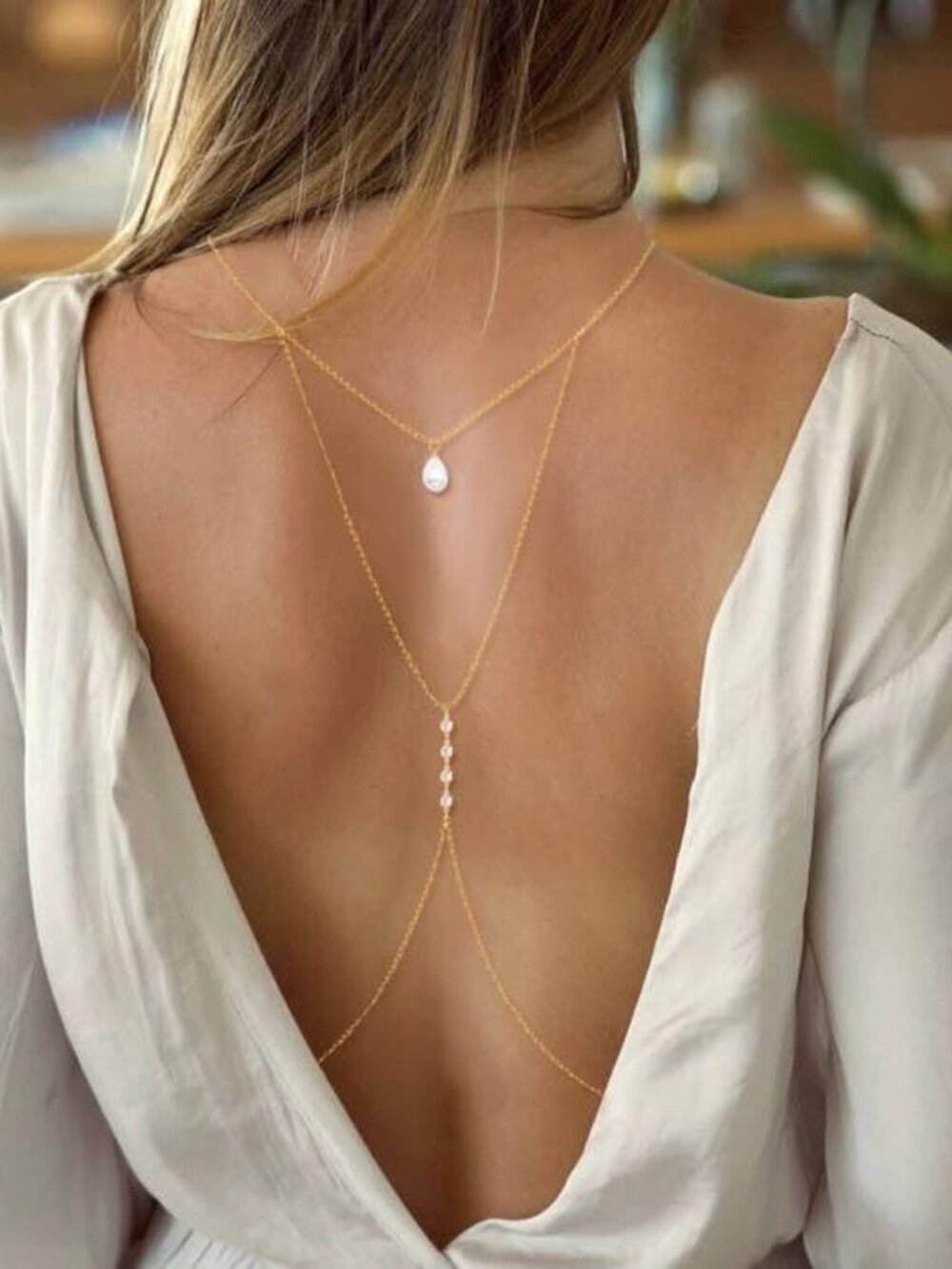 Pearl Backdrop Necklace for Backless Dress Back Necklace - Picture 2 of 2